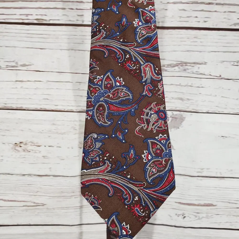 Christian Dior Men's All Silk Brown Blue Paisley Neck Tie